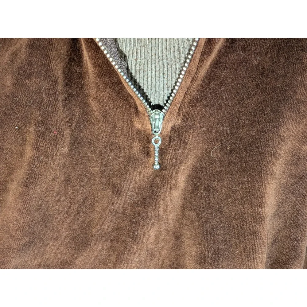 VTG Velour Velvet Brown 70s 1/4 Zip long sleeve Talon Disco Mens M vintage JMX